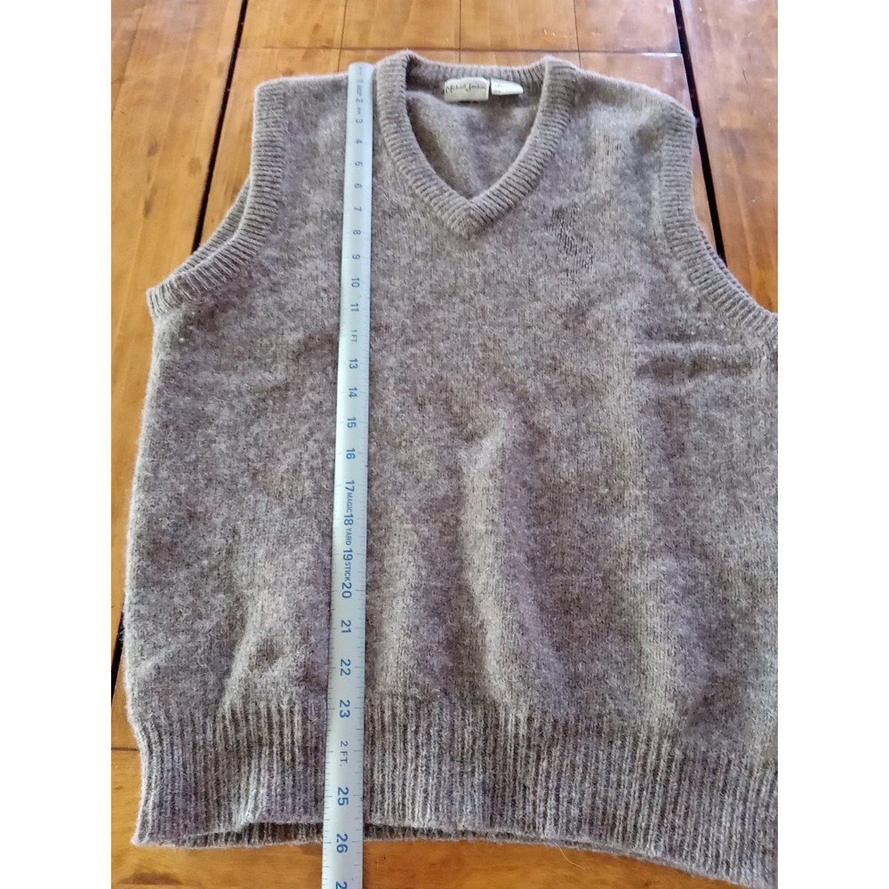 Vtg 90s Men L Wool Sweater Vest Brown Micheal Jordan Lowell Dreyfus Grandpa Y2K - Picture 3 of 4